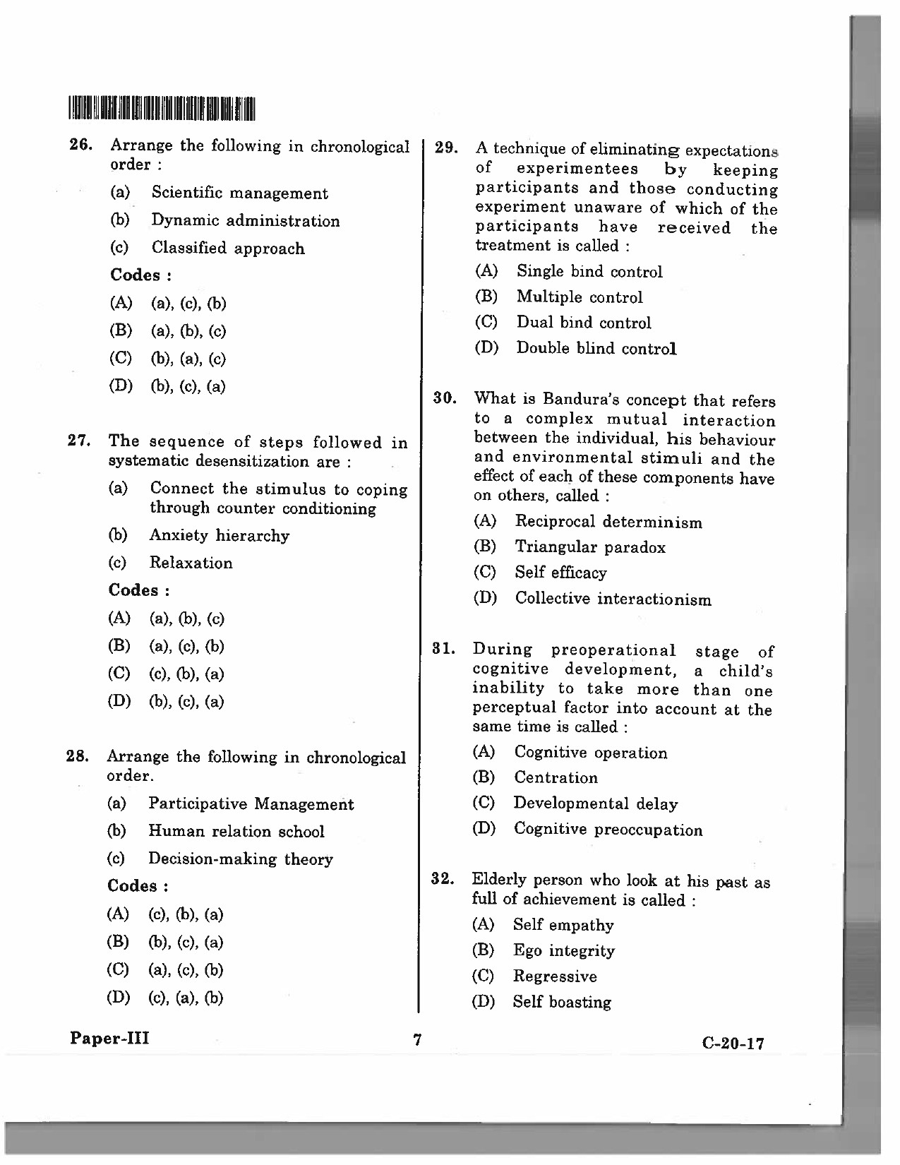 Telangana SET Psychology 2017 Question Paper III 6