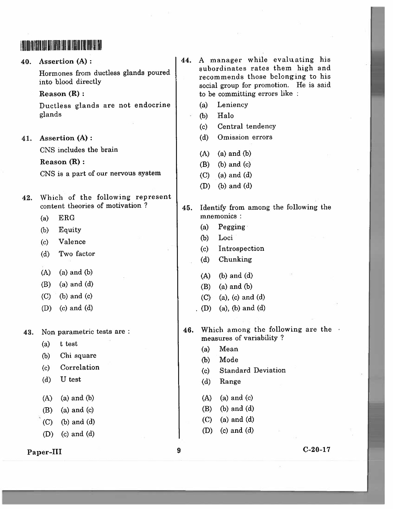 Telangana SET Psychology 2017 Question Paper III 8