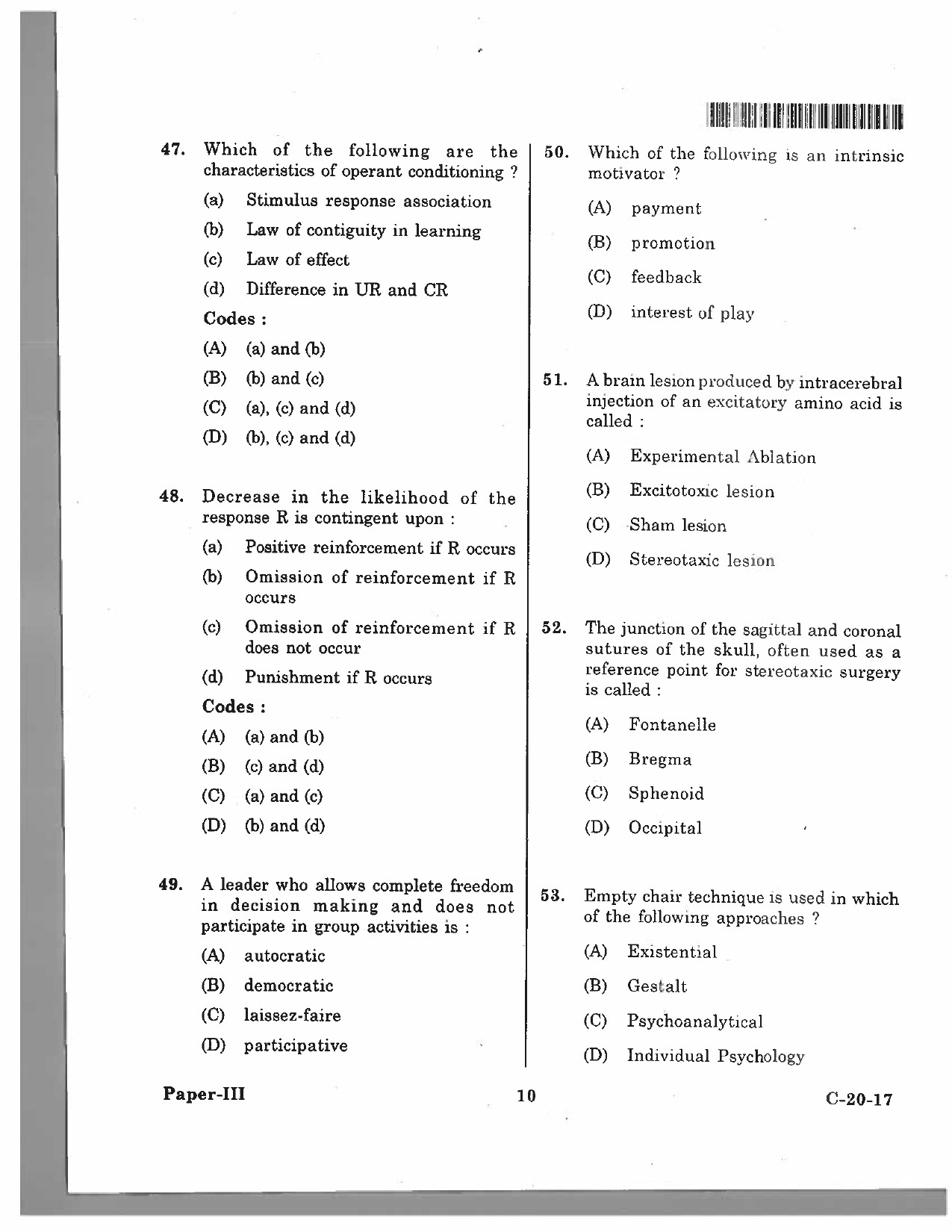 Telangana SET Psychology 2017 Question Paper III 9