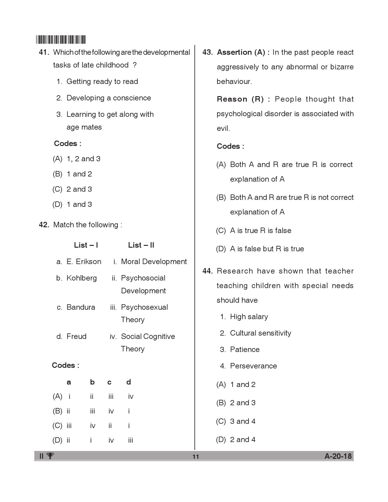 Telangana SET Psychology 2018 Question Paper II 10