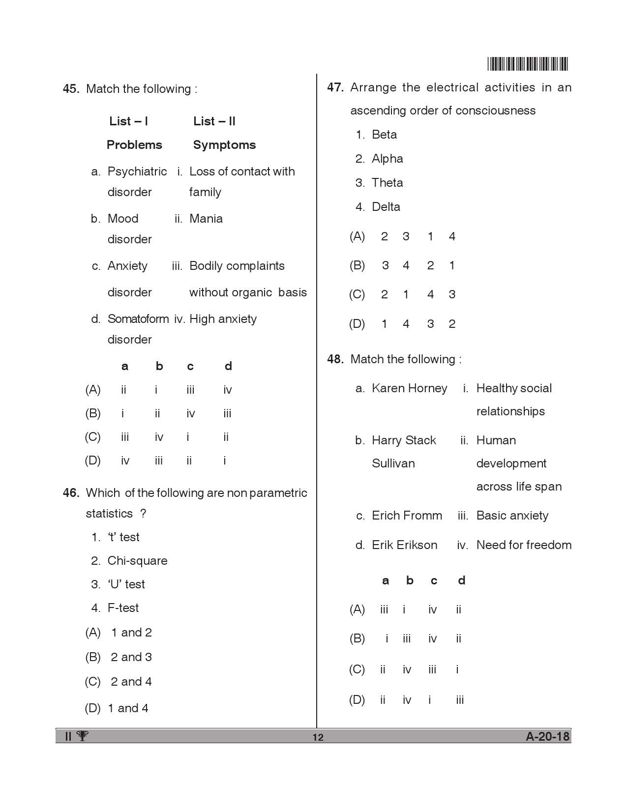 Telangana SET Psychology 2018 Question Paper II 11