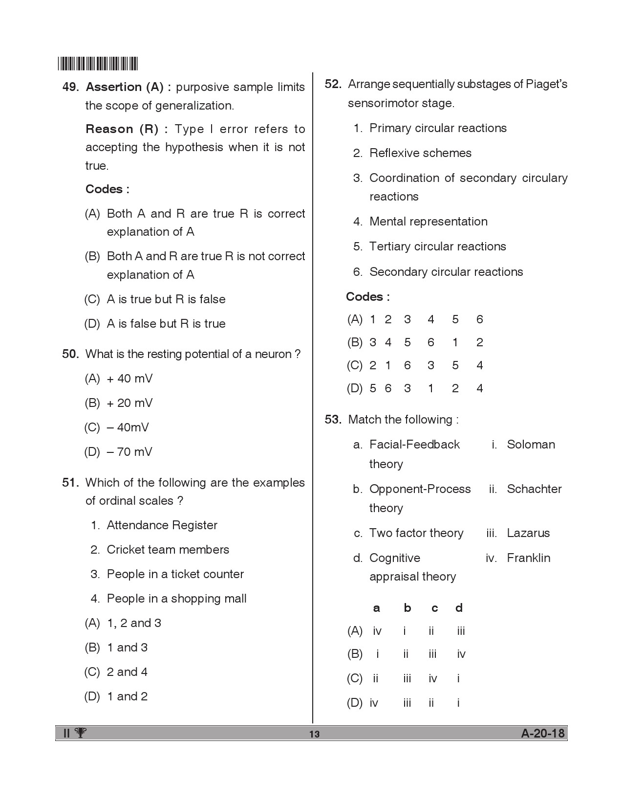 Telangana SET Psychology 2018 Question Paper II 12