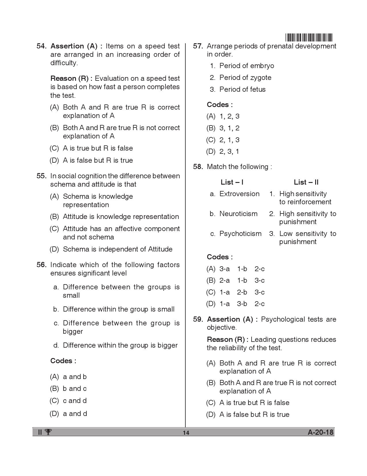 Telangana SET Psychology 2018 Question Paper II 13