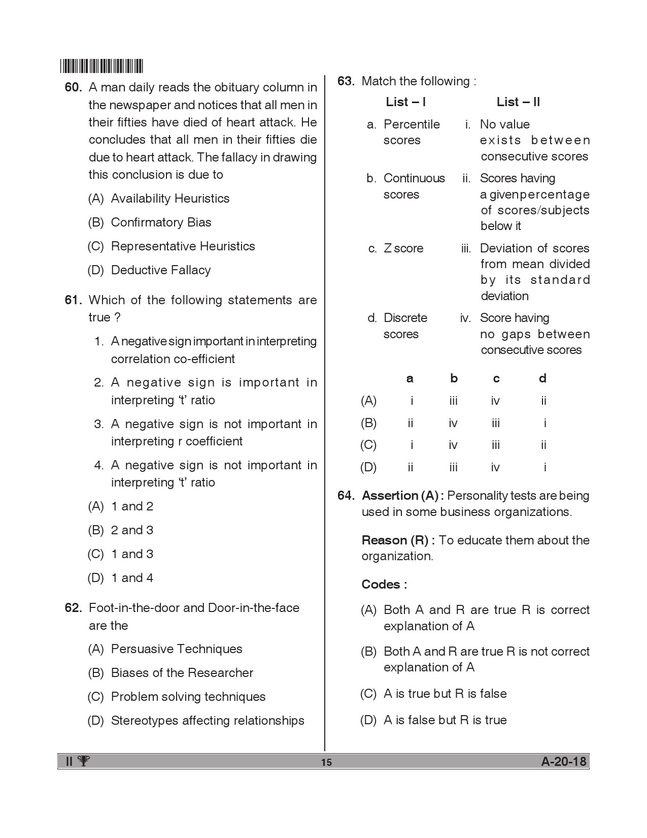 Telangana SET Psychology 2018 Question Paper II 14