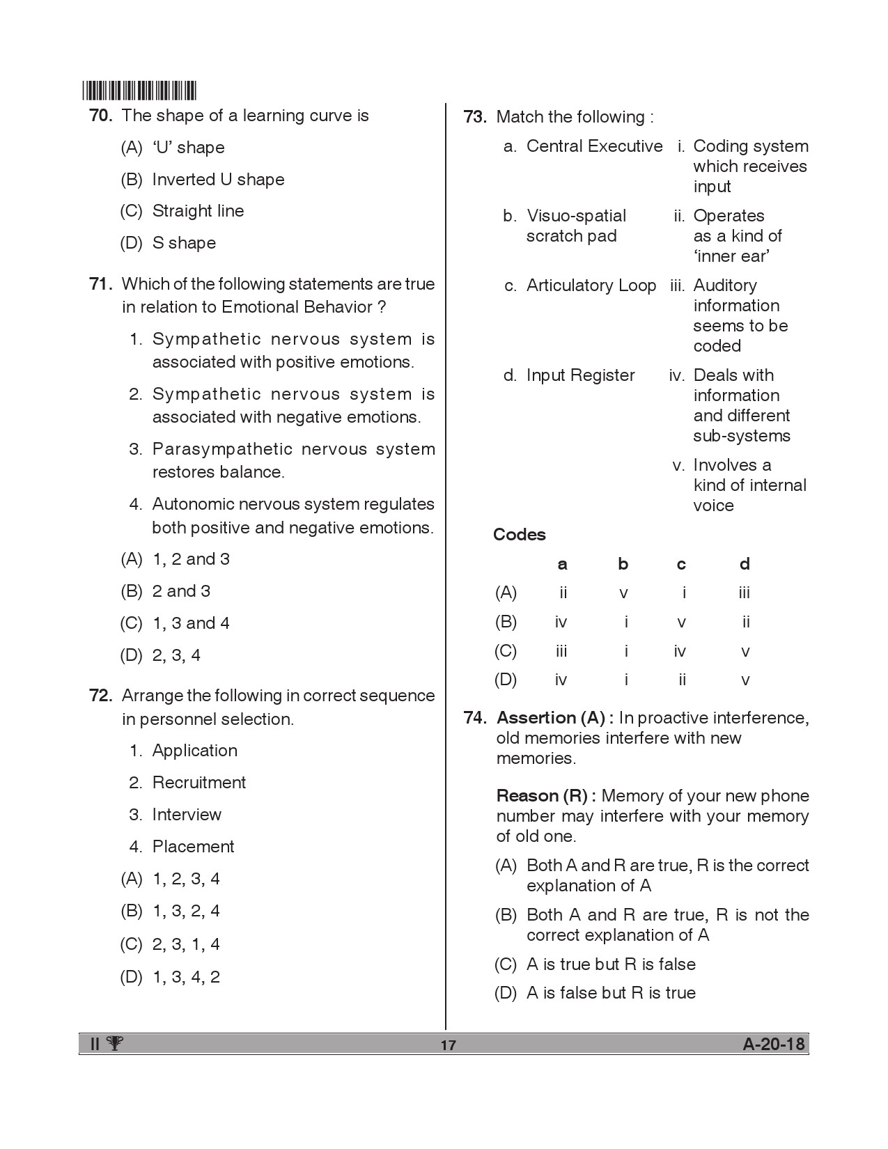 Telangana SET Psychology 2018 Question Paper II 16