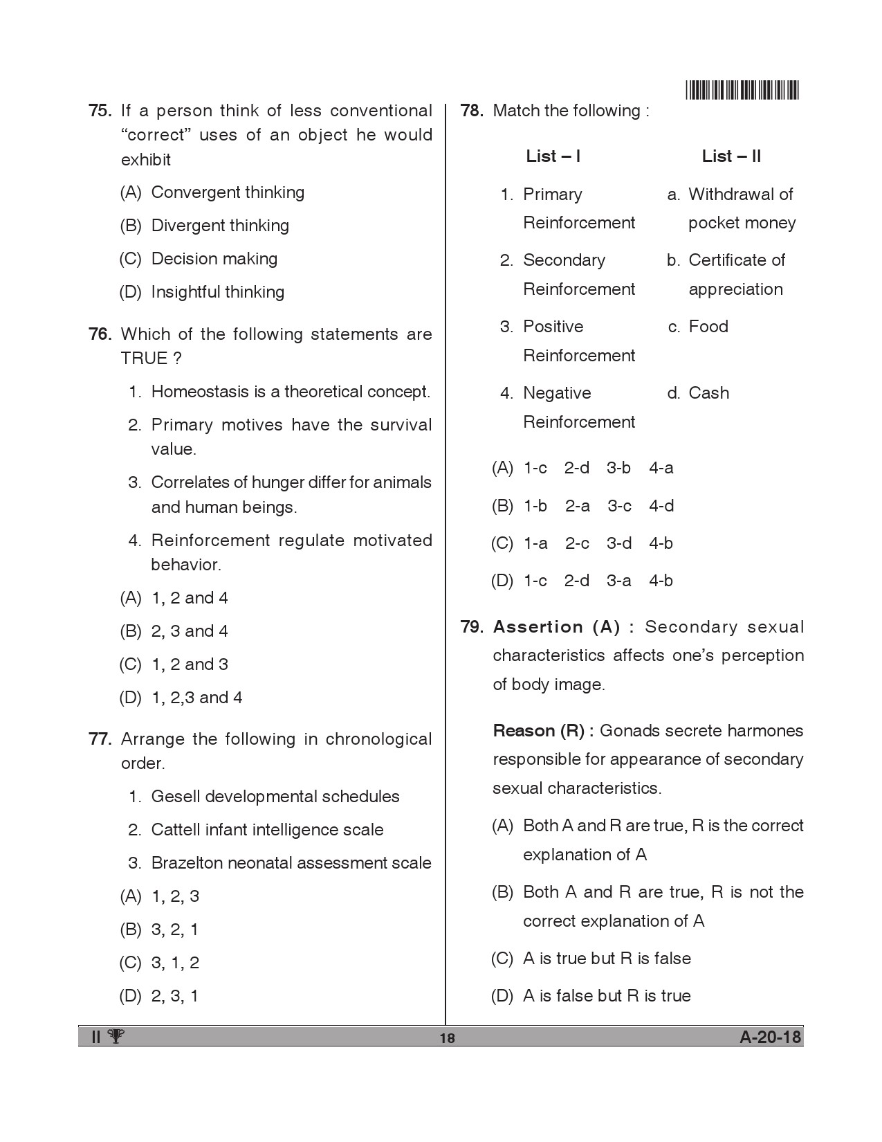 Telangana SET Psychology 2018 Question Paper II 17