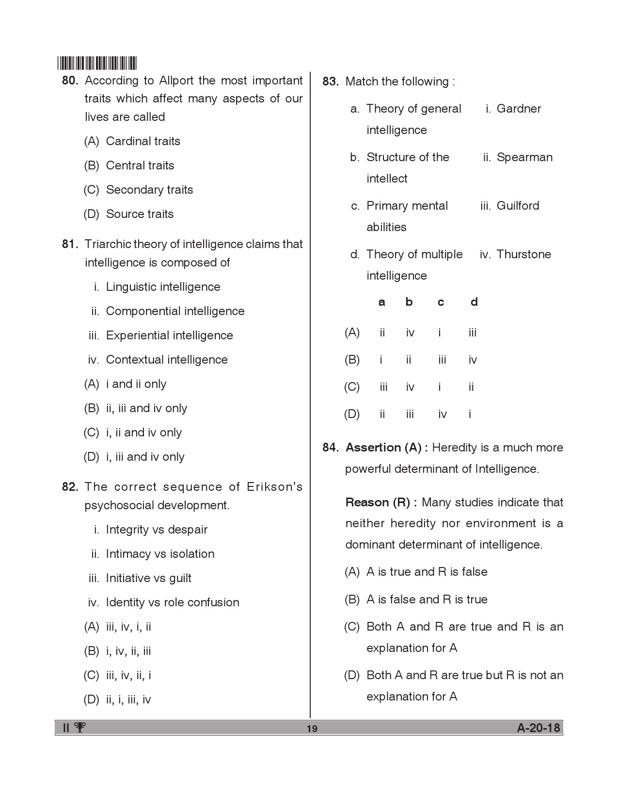 Telangana SET Psychology 2018 Question Paper II 18