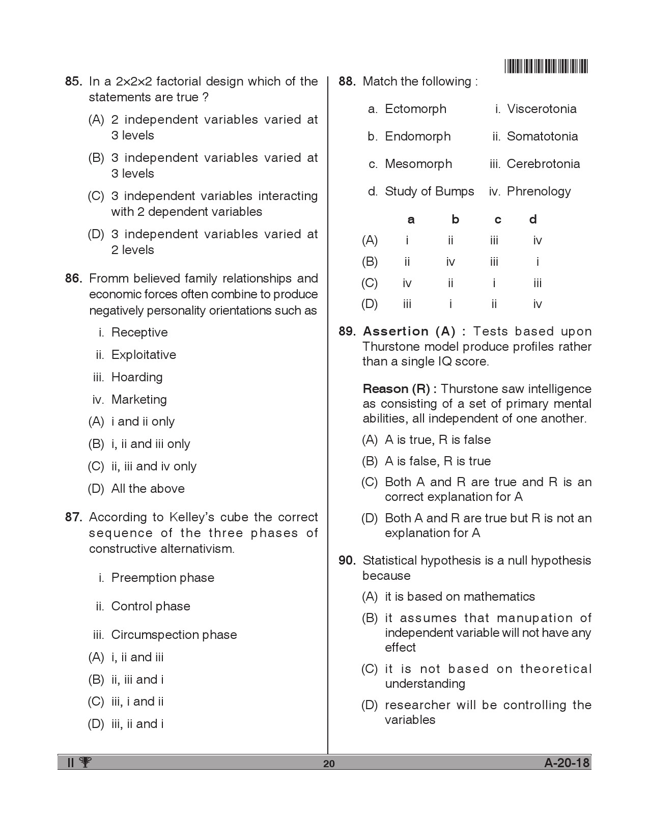 Telangana SET Psychology 2018 Question Paper II 19