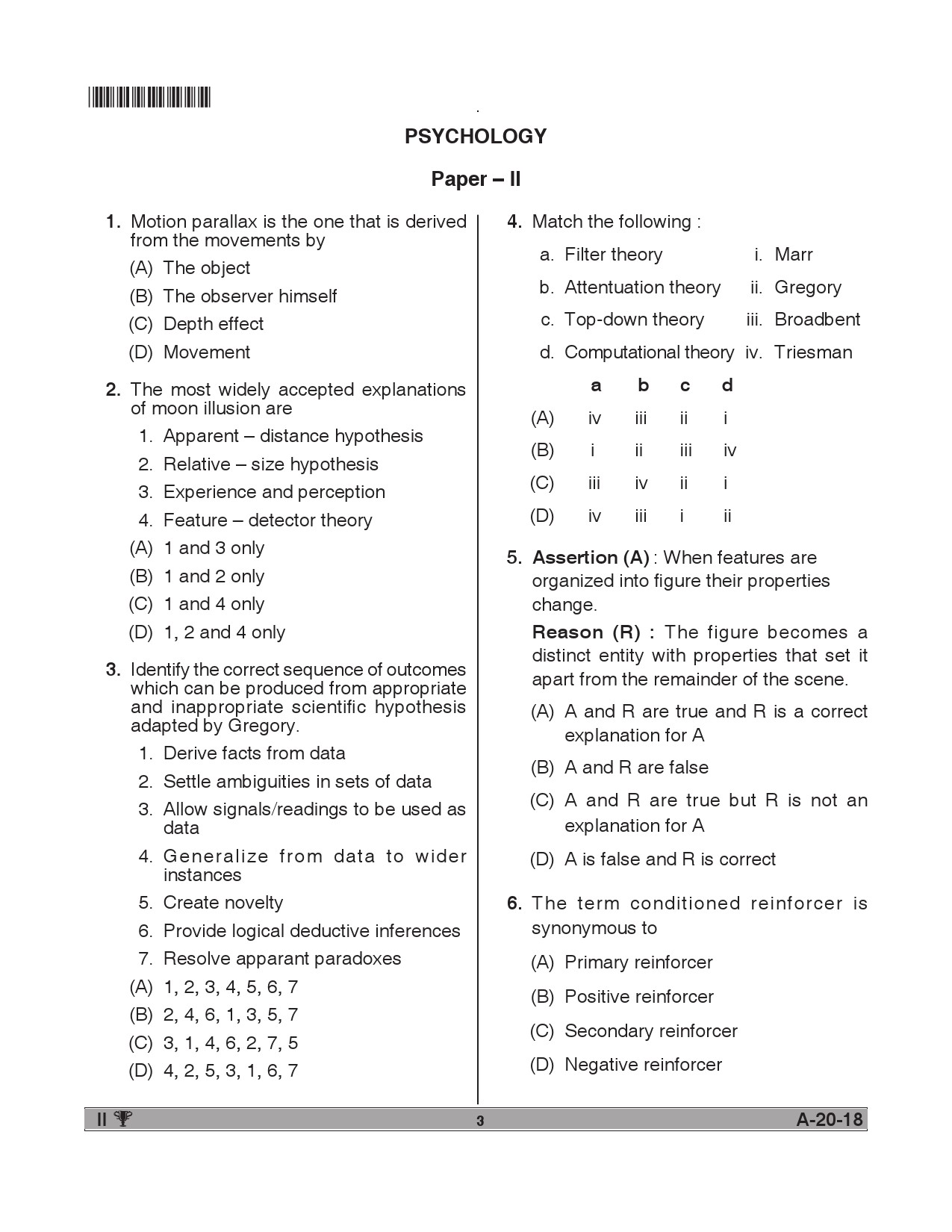 Telangana SET Psychology 2018 Question Paper II 2