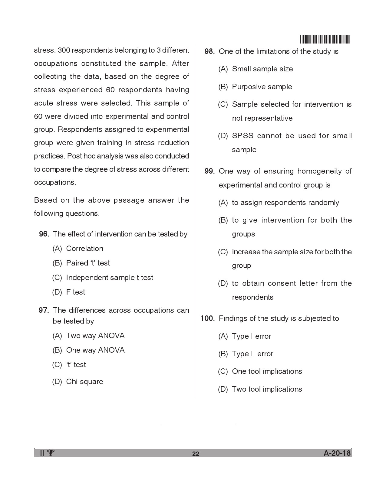 Telangana SET Psychology 2018 Question Paper II 21