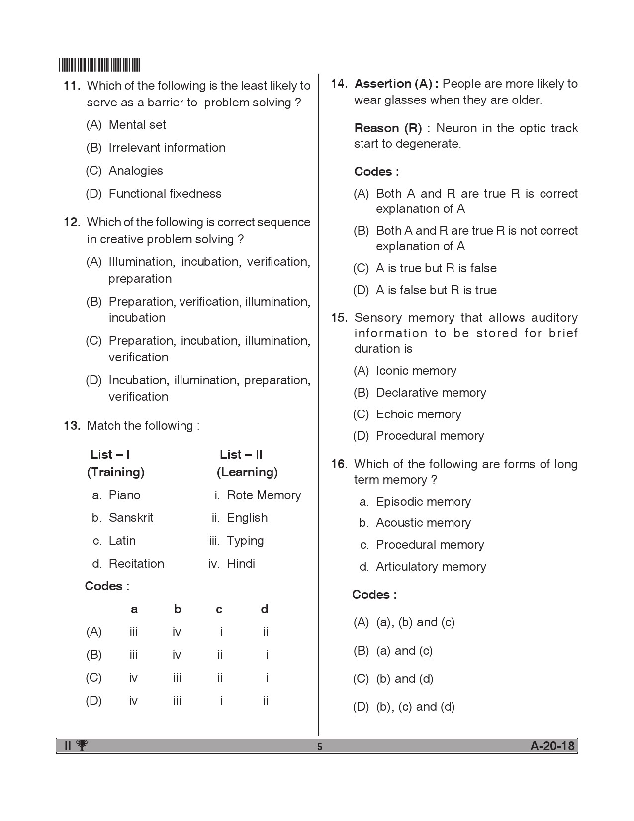 Telangana SET Psychology 2018 Question Paper II 4