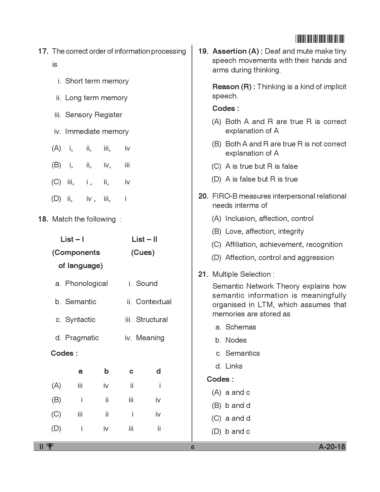 Telangana SET Psychology 2018 Question Paper II 5