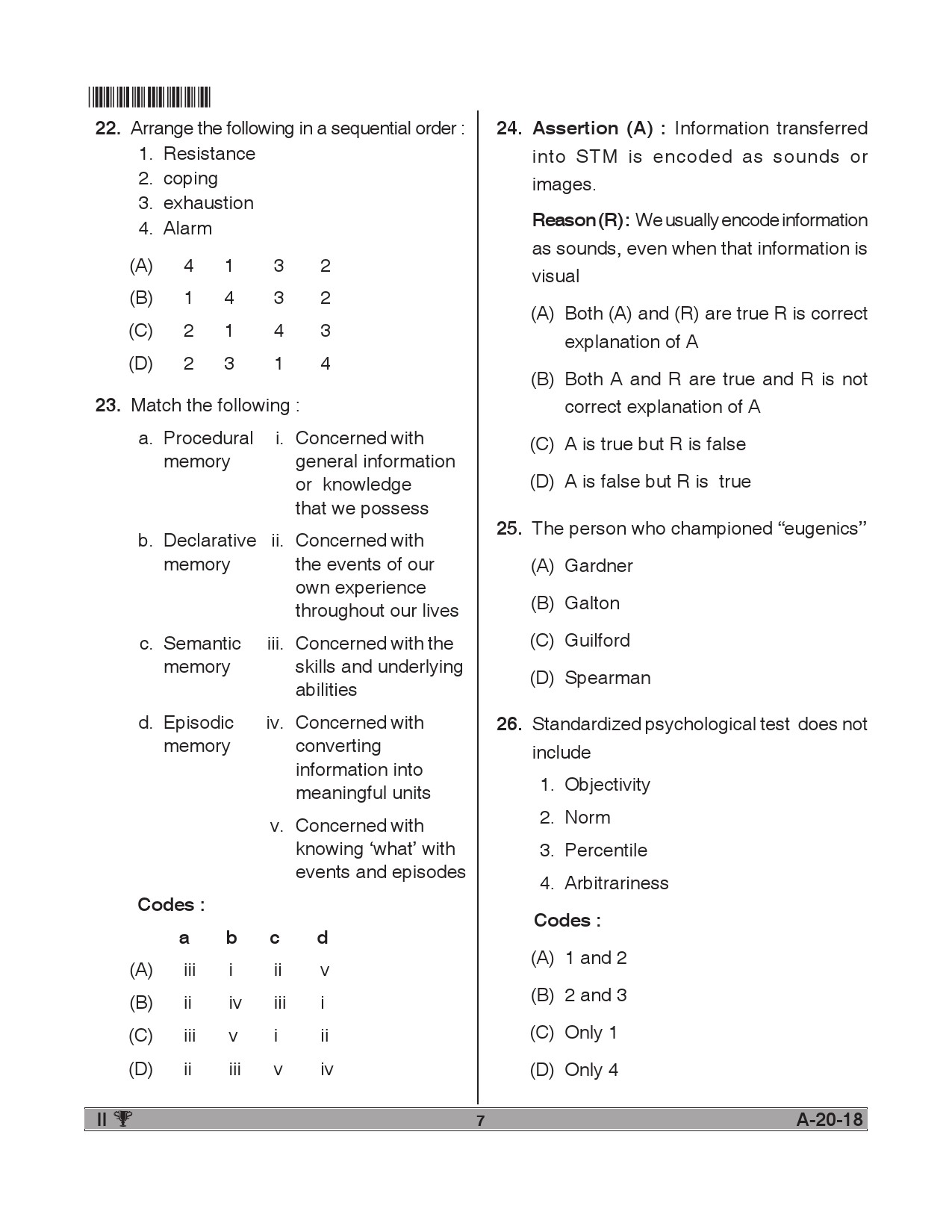 Telangana SET Psychology 2018 Question Paper II 6