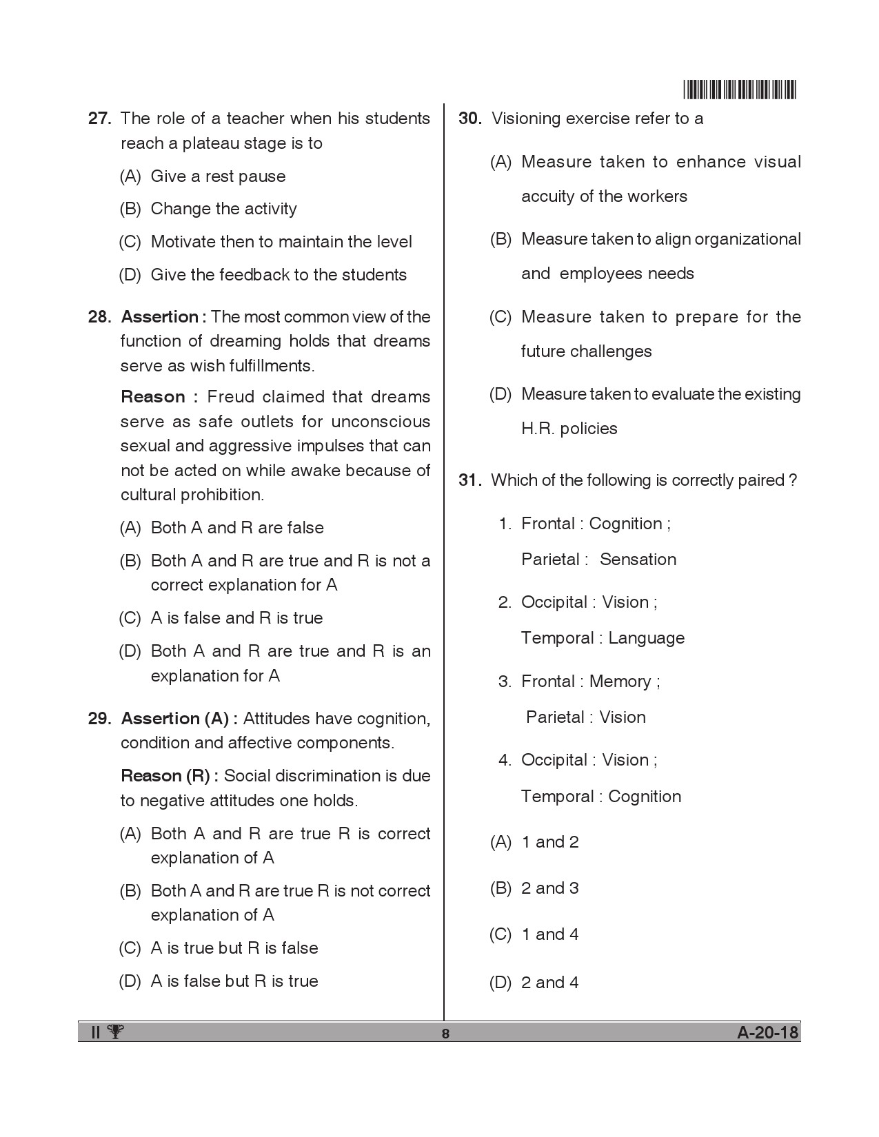 Telangana SET Psychology 2018 Question Paper II 7