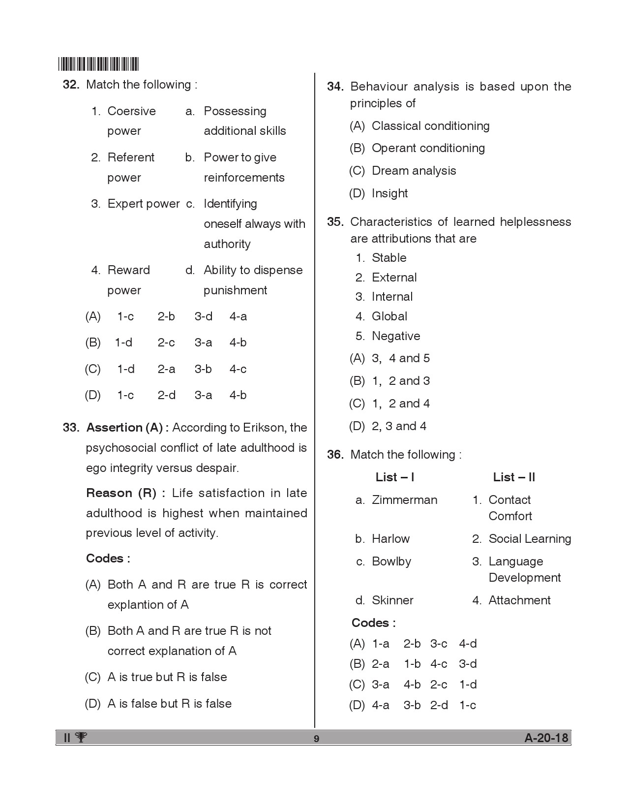 Telangana SET Psychology 2018 Question Paper II 8