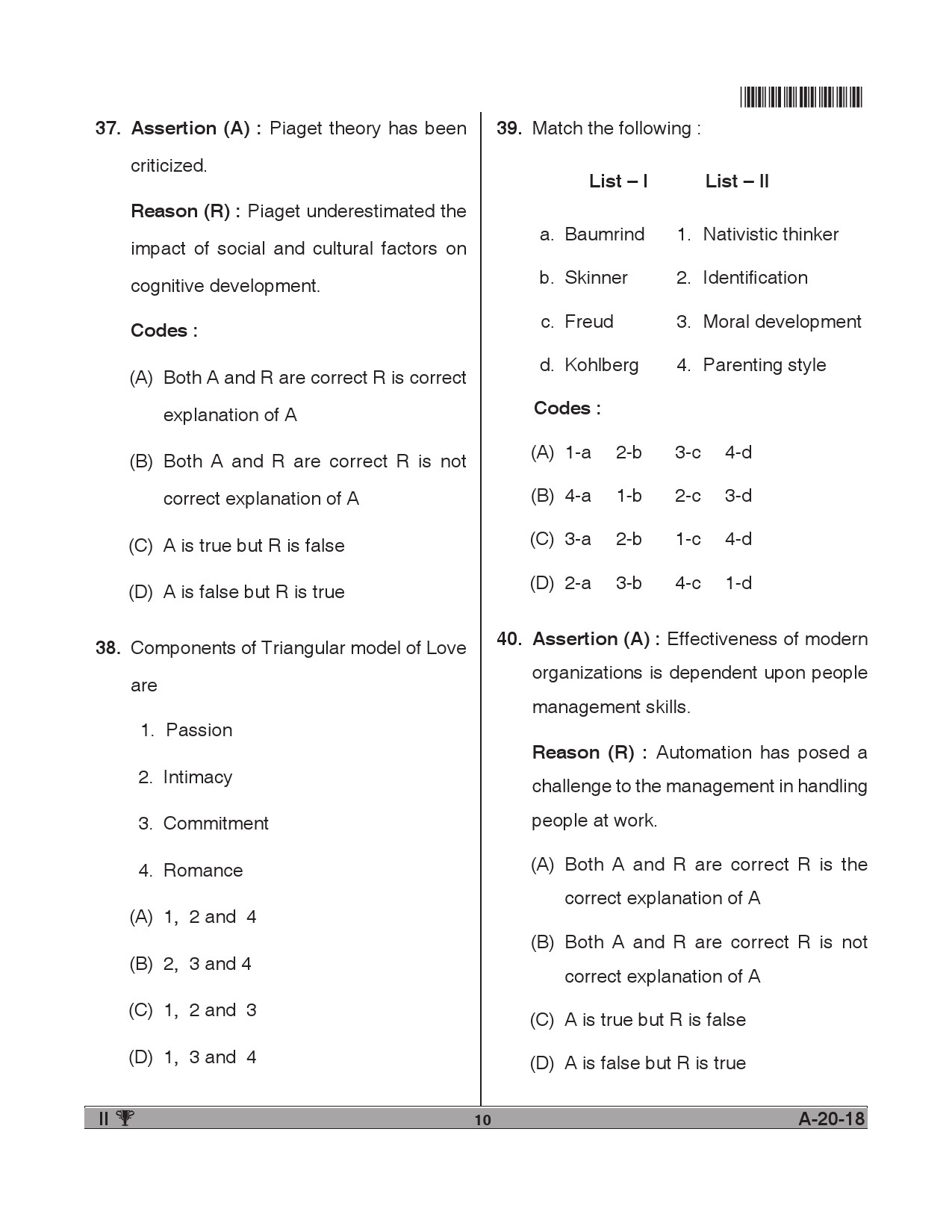 Telangana SET Psychology 2018 Question Paper II 9