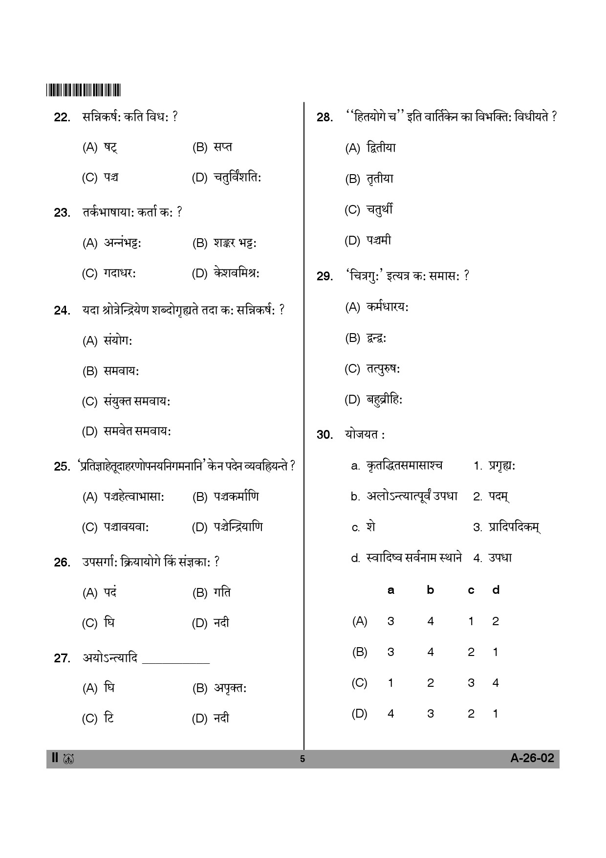 Telangana SET Sanskrit 2014 Question Paper II 4