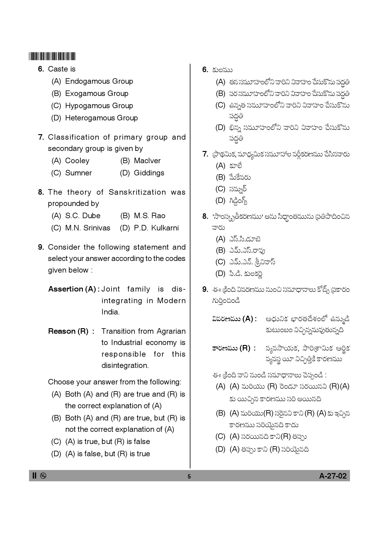 Telangana SET Social Work 2013 Question Paper II 4