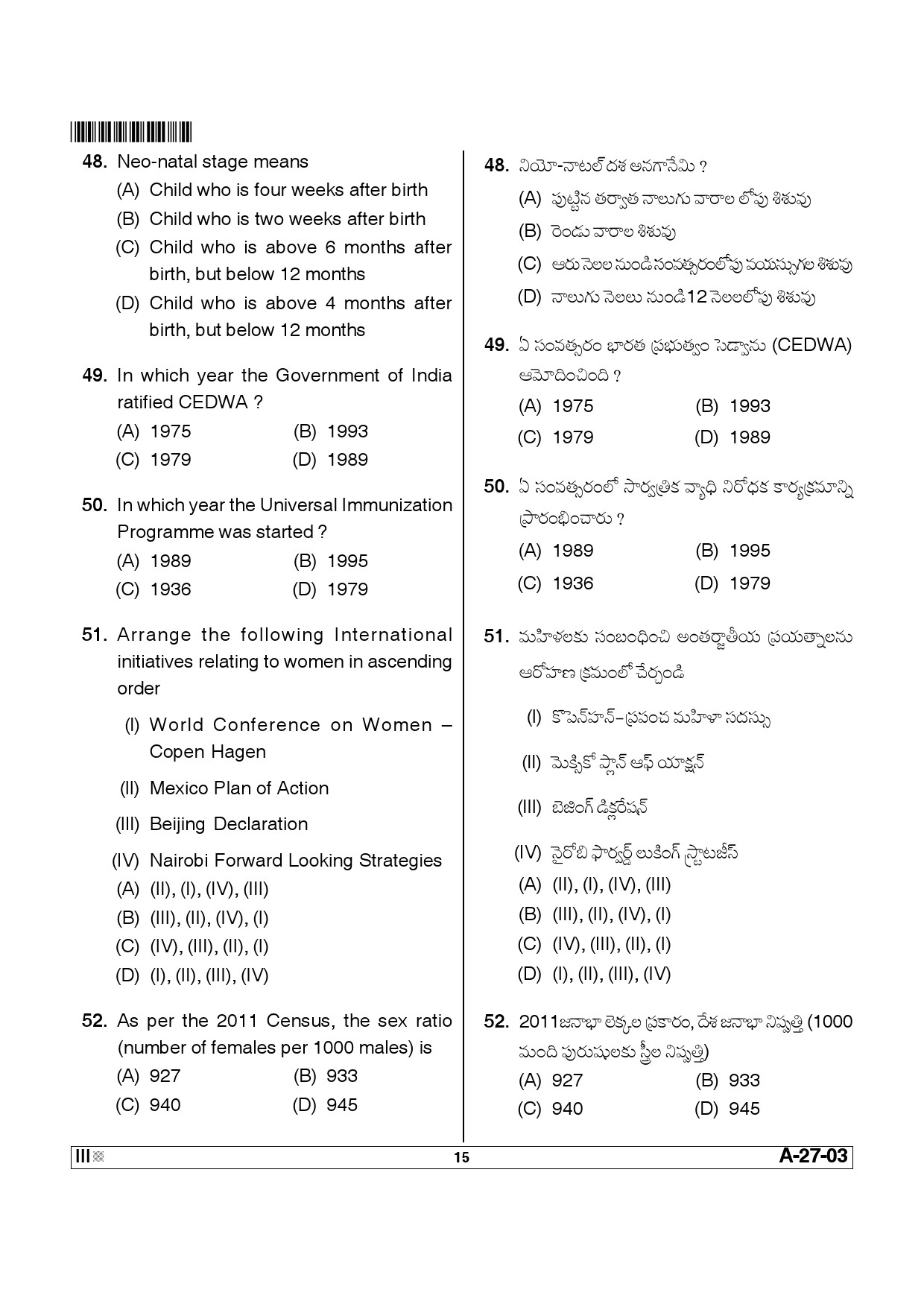 Telangana SET Social Work 2013 Question Paper III 14