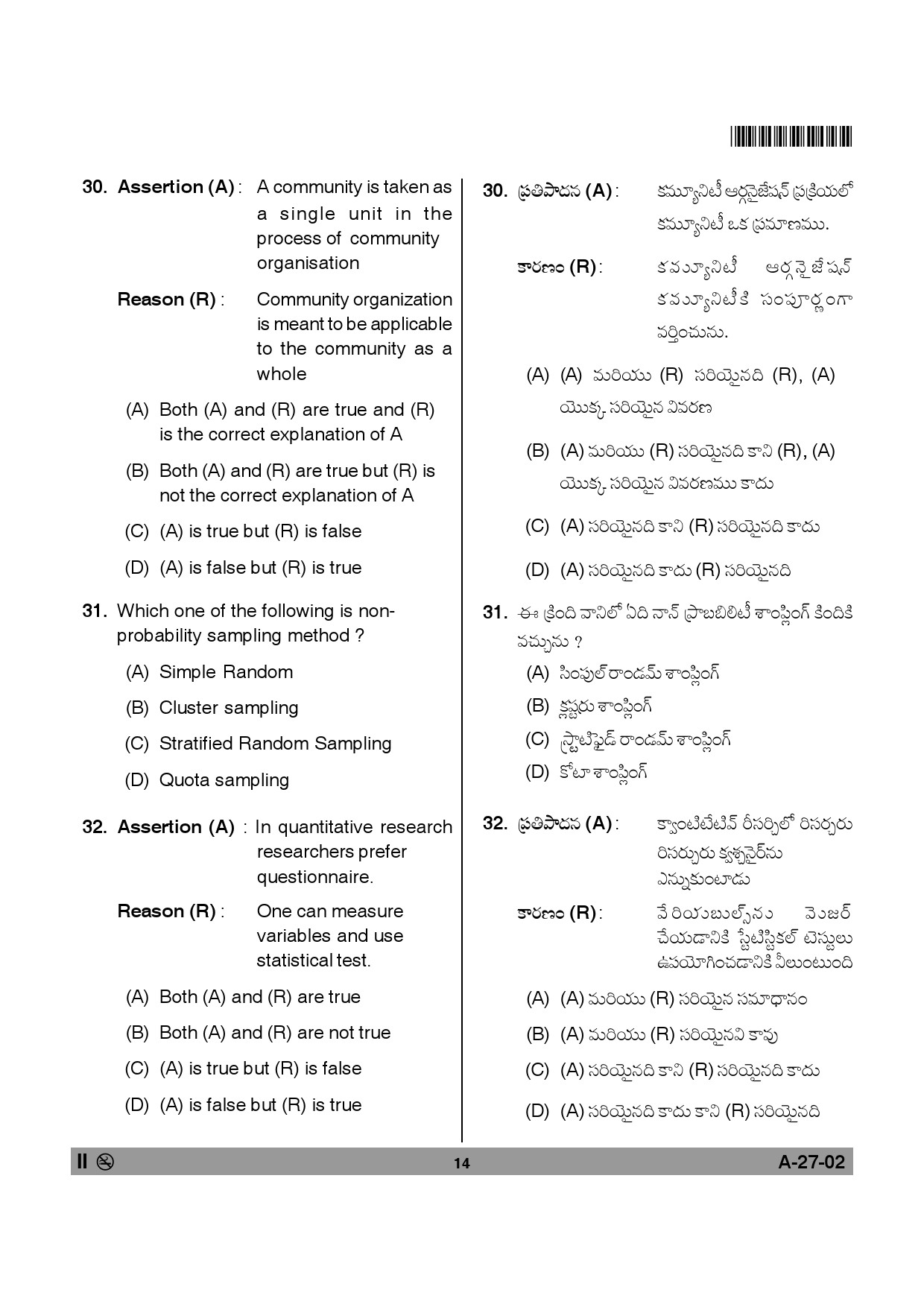 Telangana SET Social Work 2014 Question Paper II 13