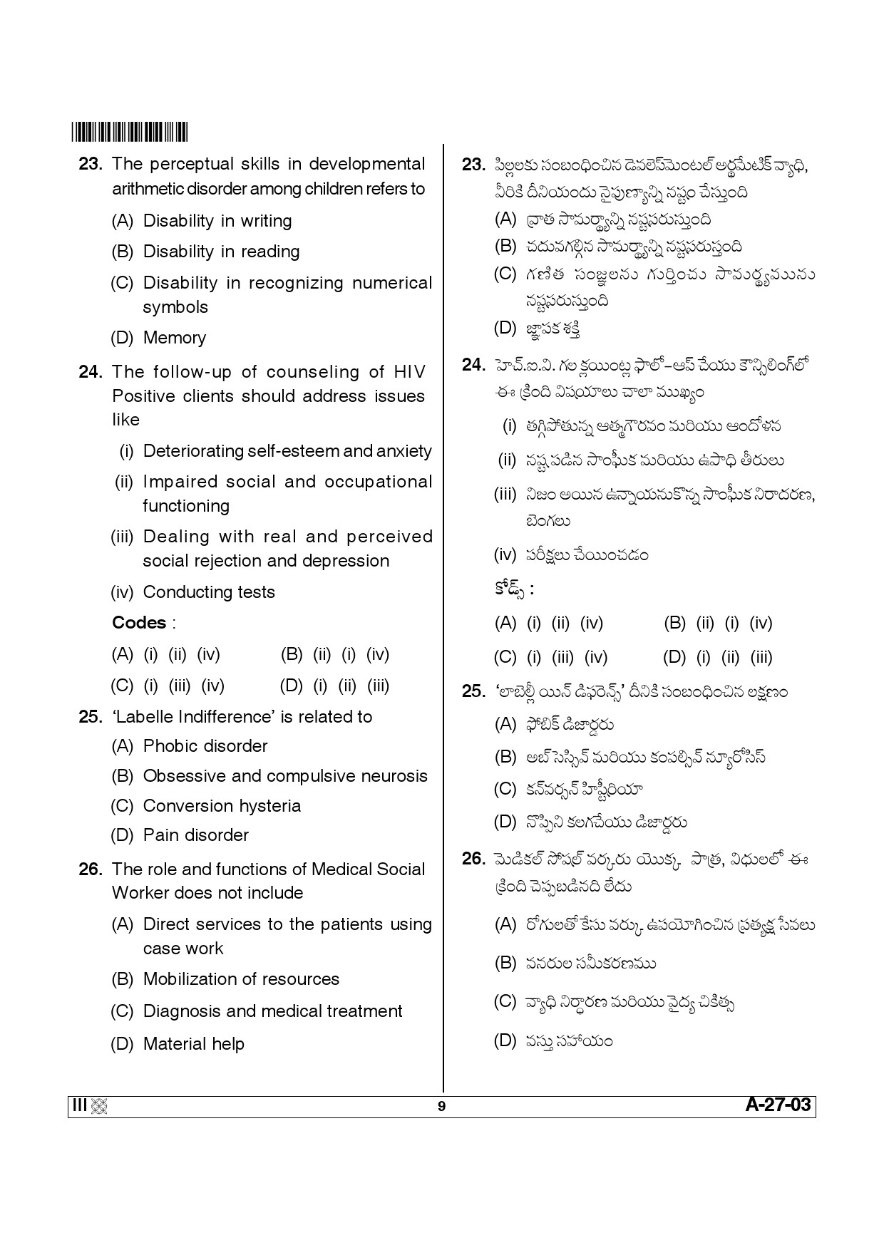 Telangana SET Social Work 2014 Question Paper III 8