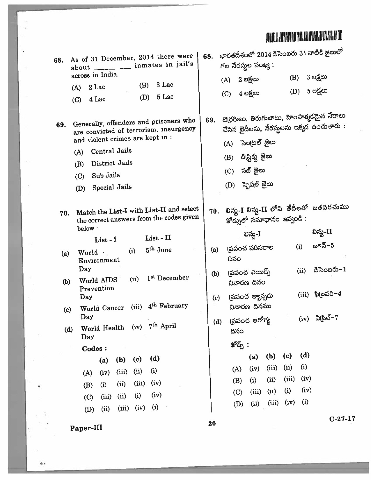 Telangana SET Social Work 2017 Question Paper III 17