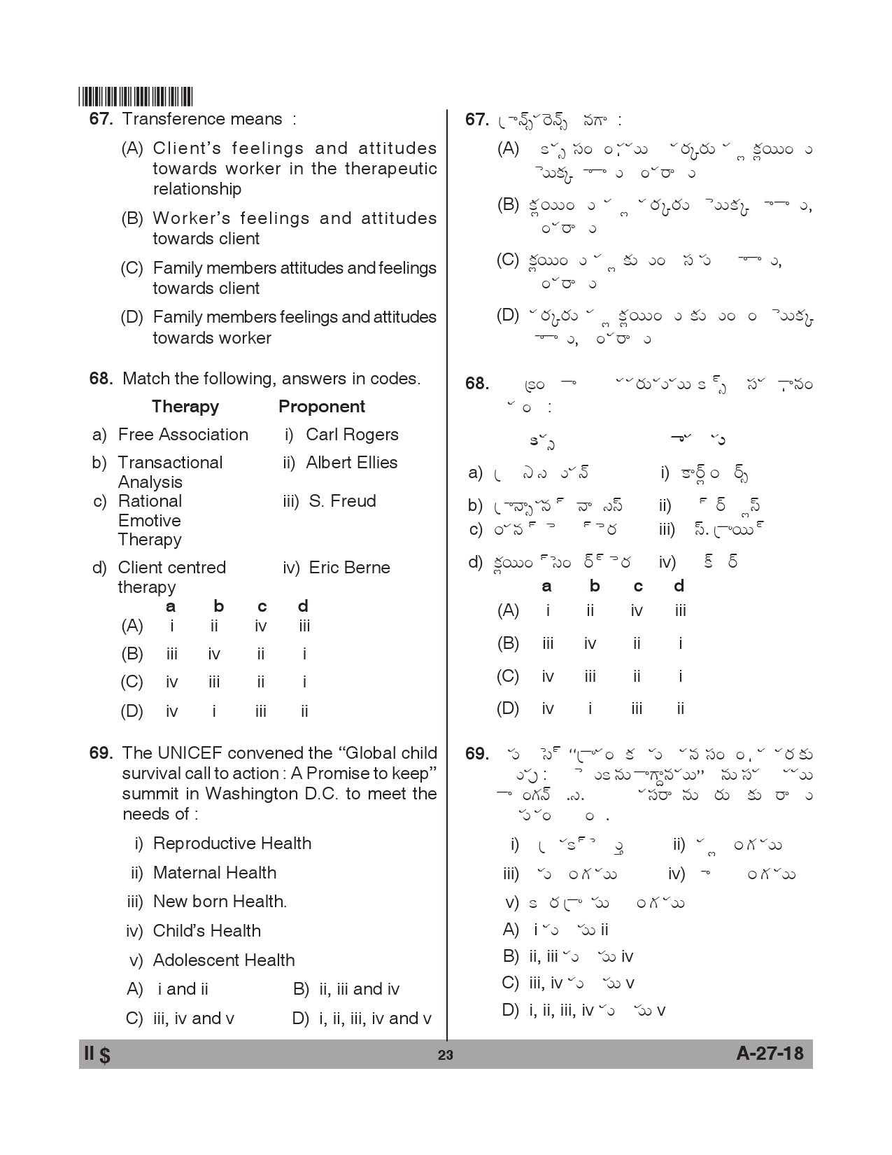 Telangana SET Social Work 2018 Question Paper II 22