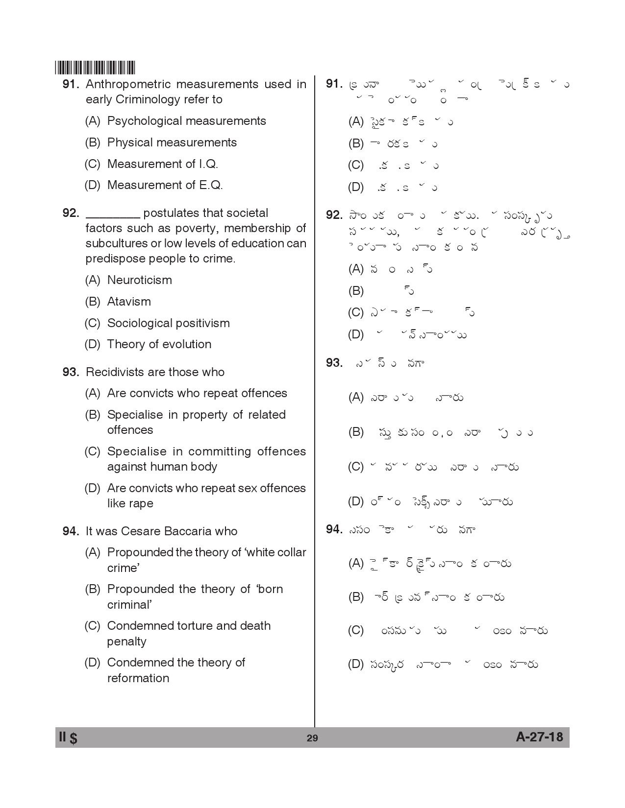 Telangana SET Social Work 2018 Question Paper II 28