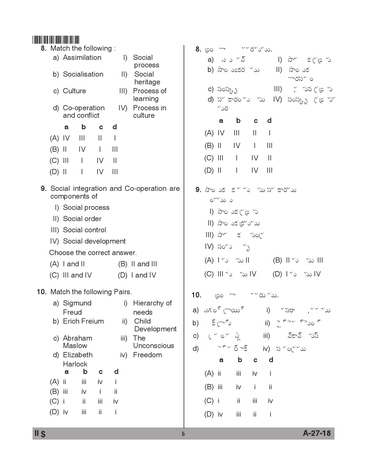 Telangana SET Social Work 2018 Question Paper II 4