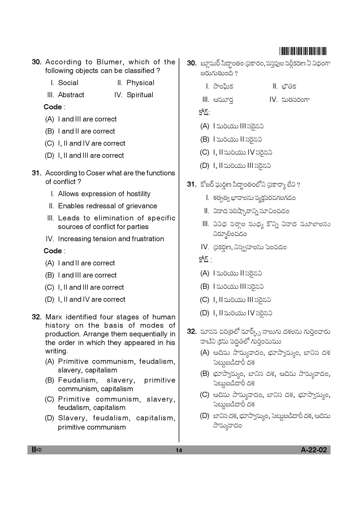 Telangana SET Sociology 2012 Question Paper II 13