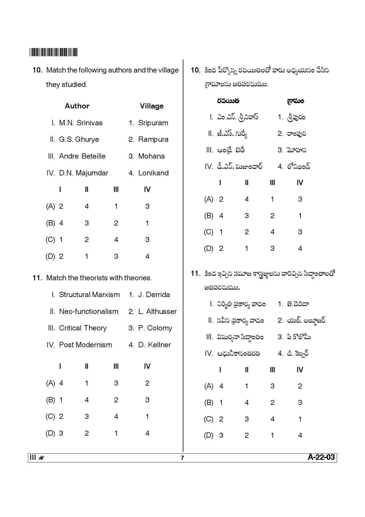 Telangana SET Sociology 2013 Question Paper III 6