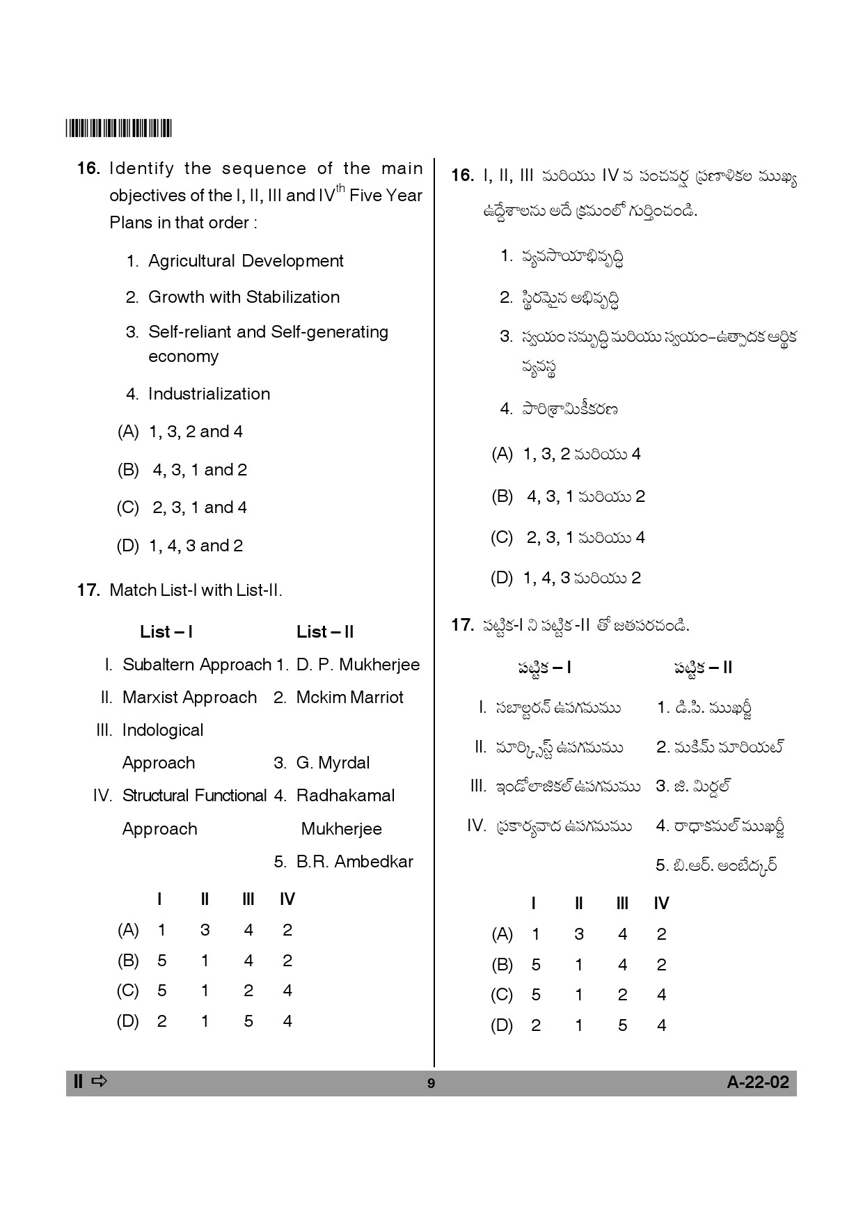 Telangana SET Sociology 2014 Question Paper II 8