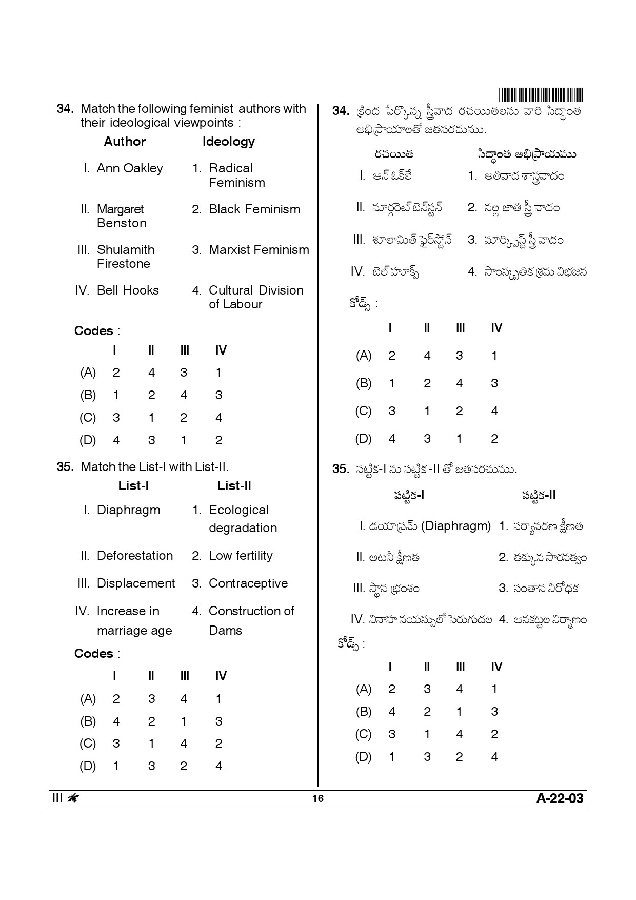 Telangana SET Sociology 2014 Question Paper III 15