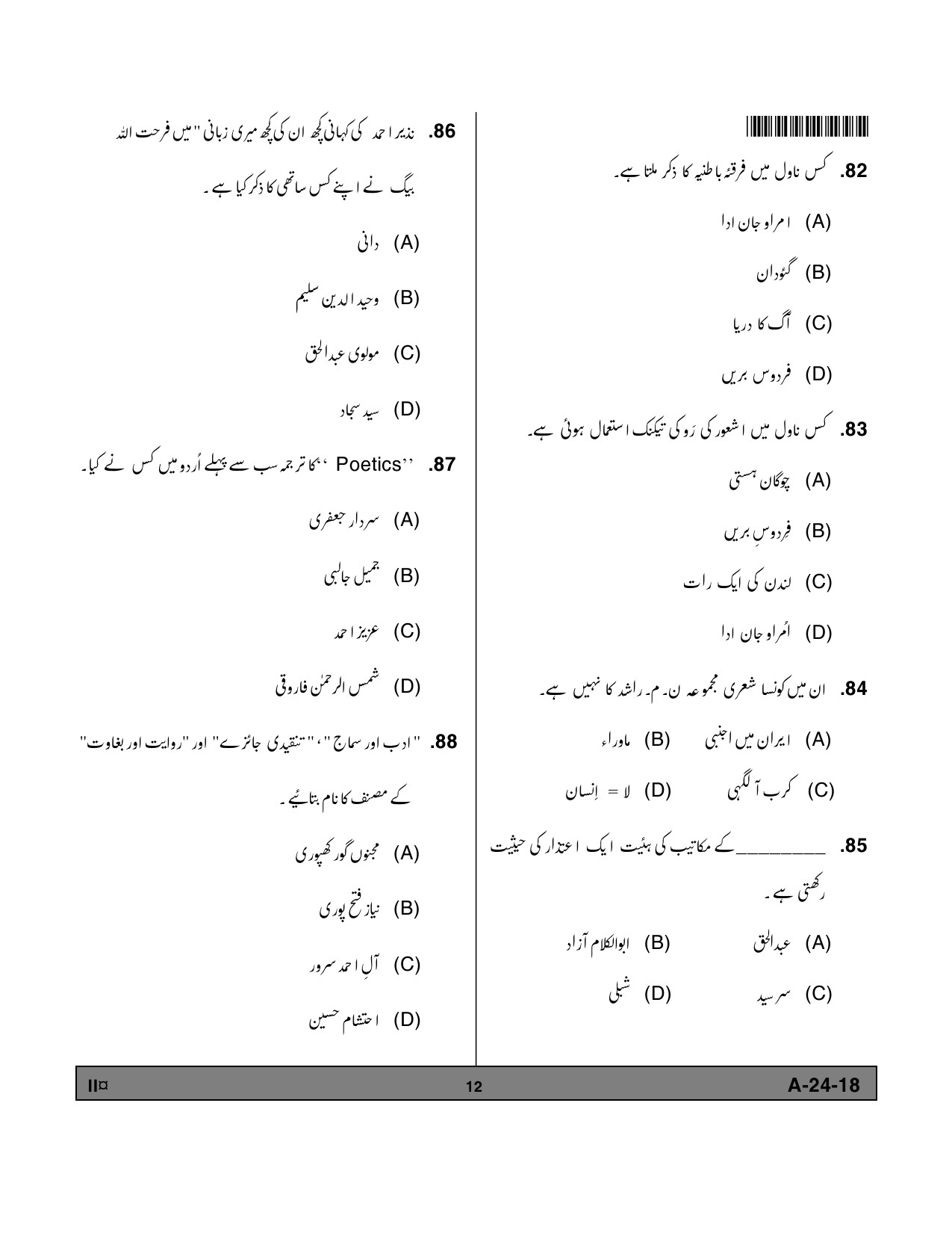 Telangana SET Urdu 2018 Question Paper II 11