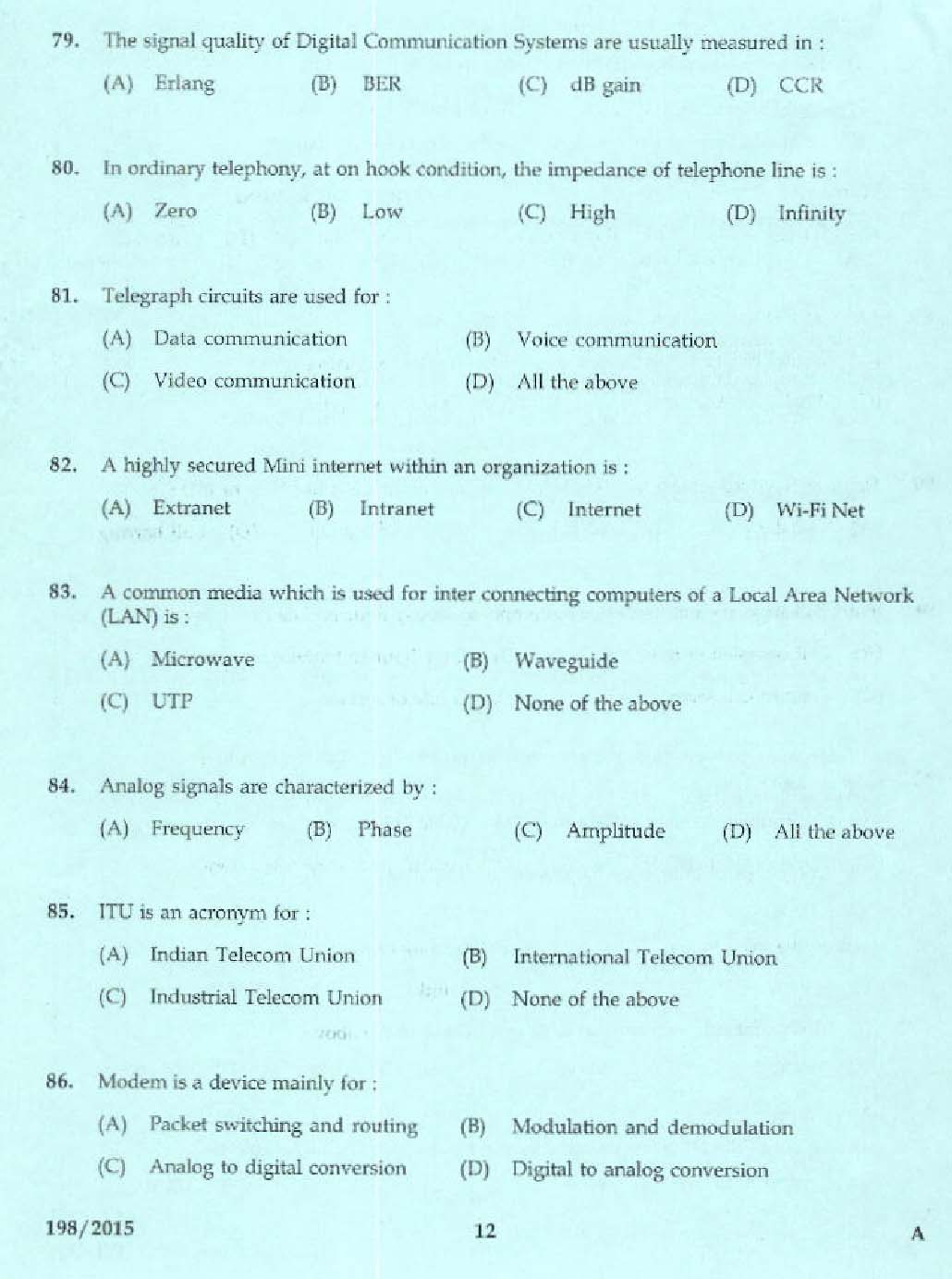 Kerala PSC Telephone Operator Exam Question Code 1982015 10
