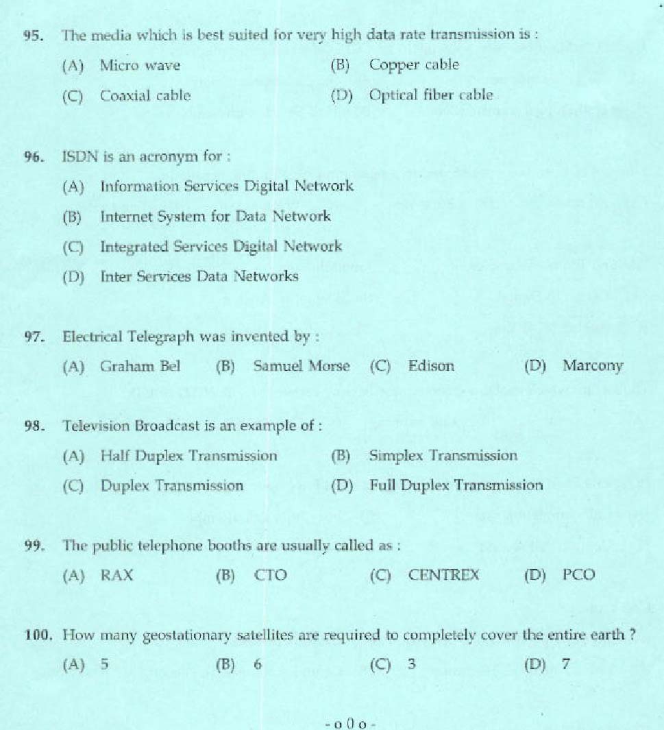 Kerala PSC Telephone Operator Exam Question Code 1982015 12