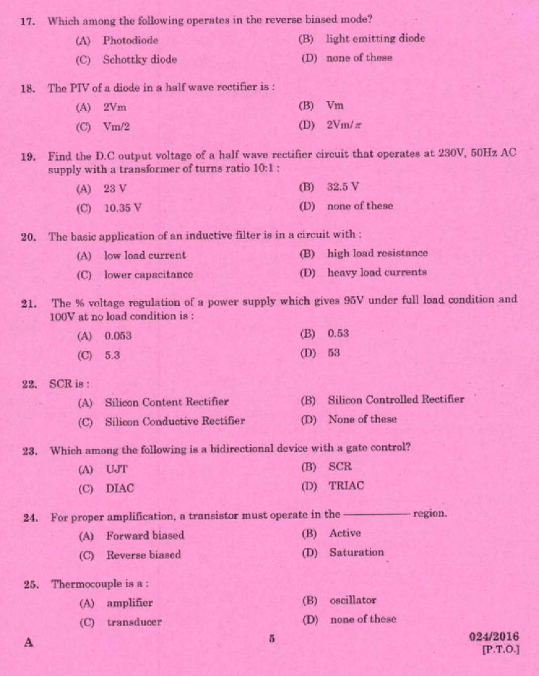 Kerala PSC Tradesman Exam Question Code 0242016 3
