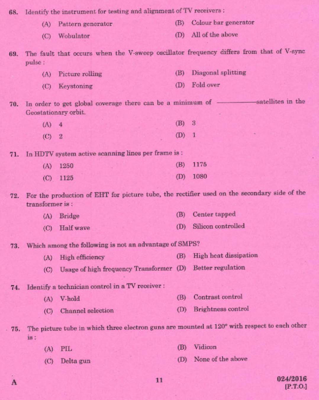 Kerala PSC Tradesman Exam Question Code 0242016 9