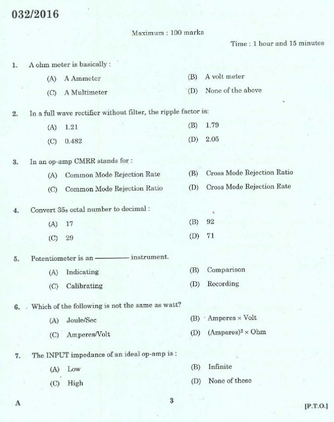 Kerala PSC Tradesman Exam Question Code 0322016 1