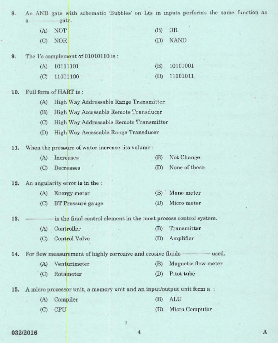 Kerala PSC Tradesman Exam Question Code 0322016 2