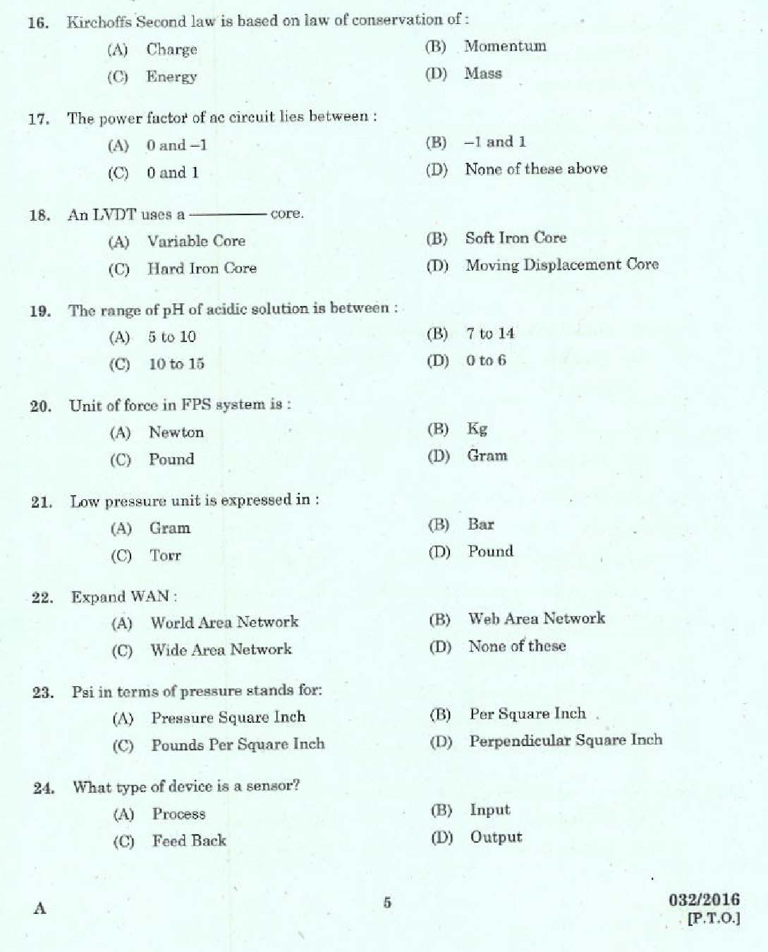 Kerala PSC Tradesman Exam Question Code 0322016 3