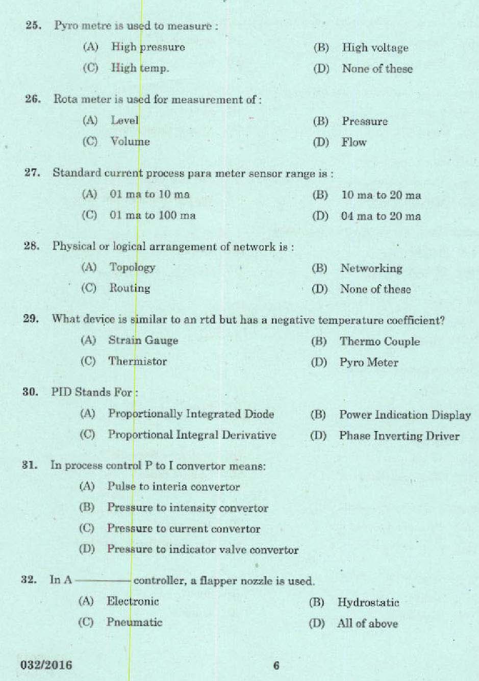 Kerala PSC Tradesman Exam Question Code 0322016 4