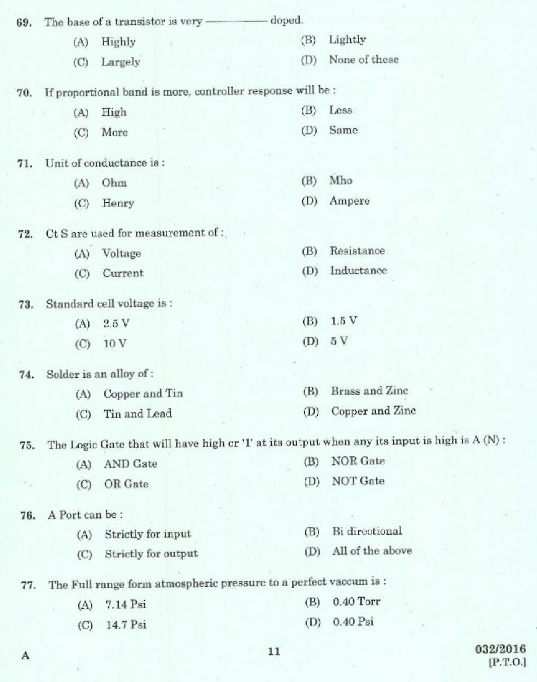 Kerala PSC Tradesman Exam Question Code 0322016 9