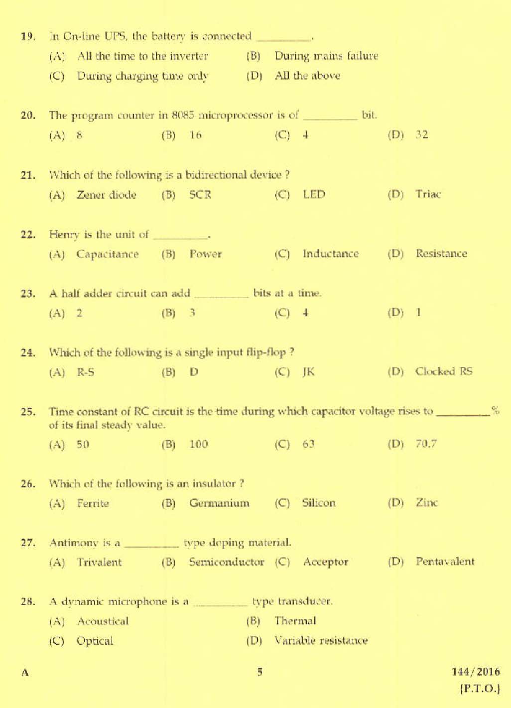 Kerala PSC Tradesman Exam Question Code 1442016 3