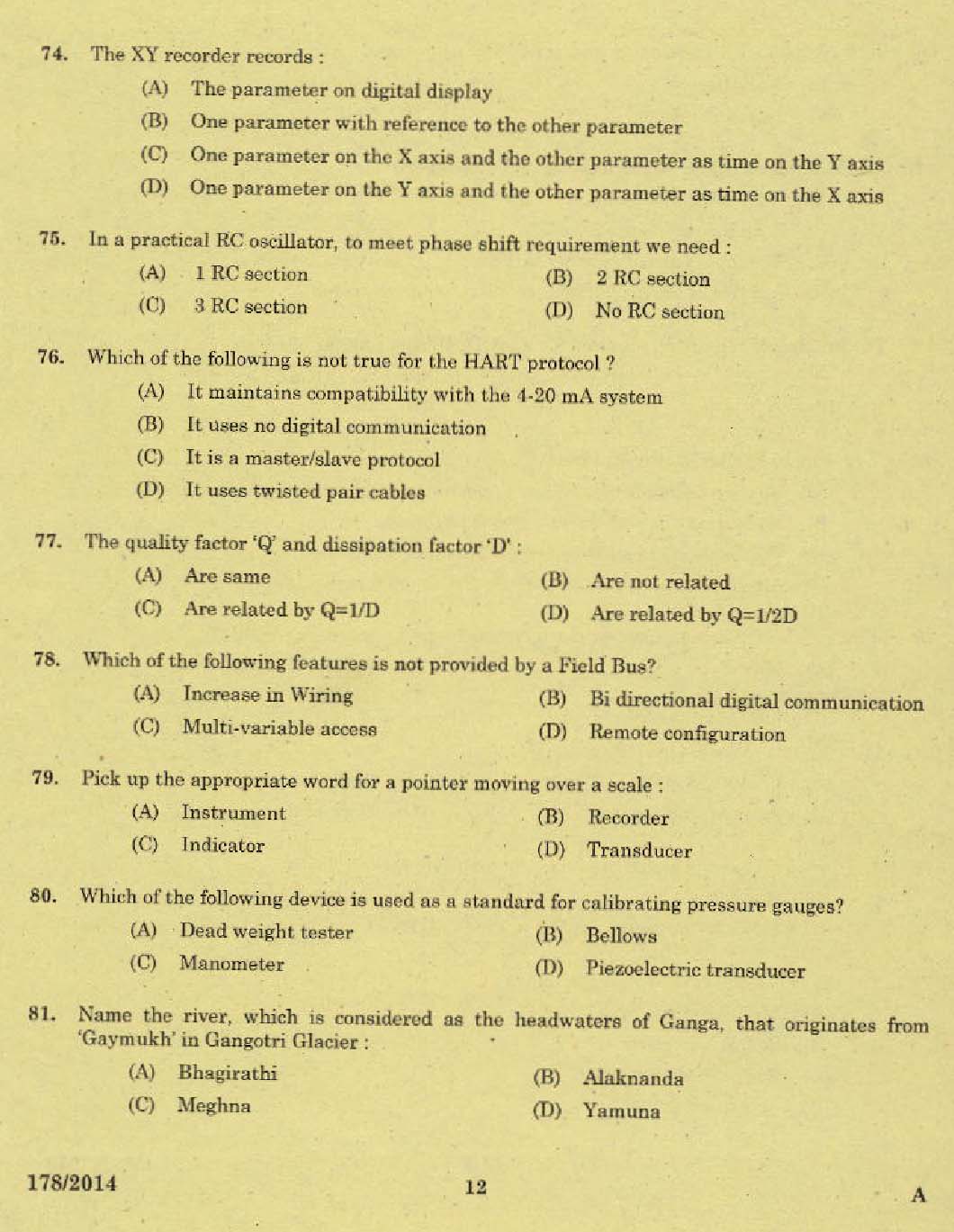 Kerala PSC Tradesman Exam Question Code 1782014 10