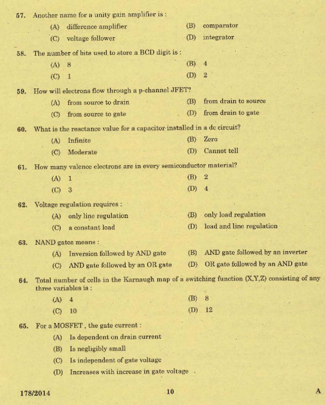 Kerala PSC Tradesman Exam Question Code 1782014 8