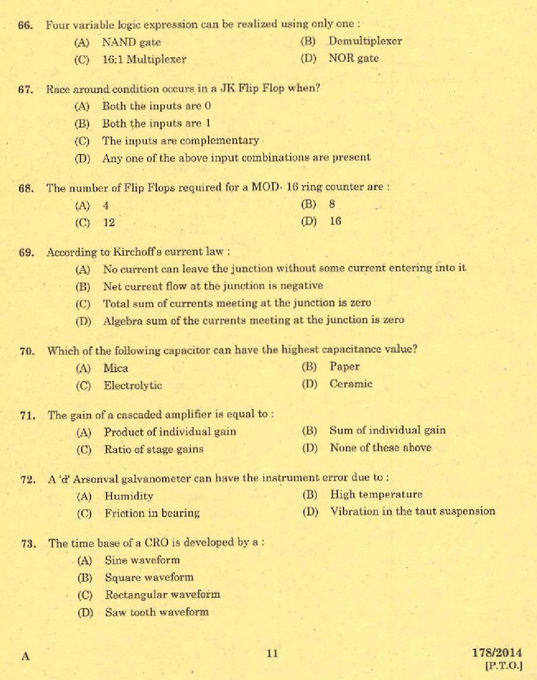 Kerala PSC Tradesman Exam Question Code 1782014 9