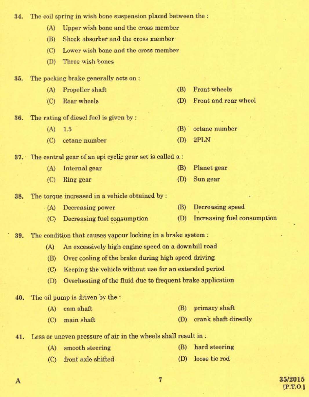 KPSC Tradesman Automobile Exam 2015 Code 352015 5