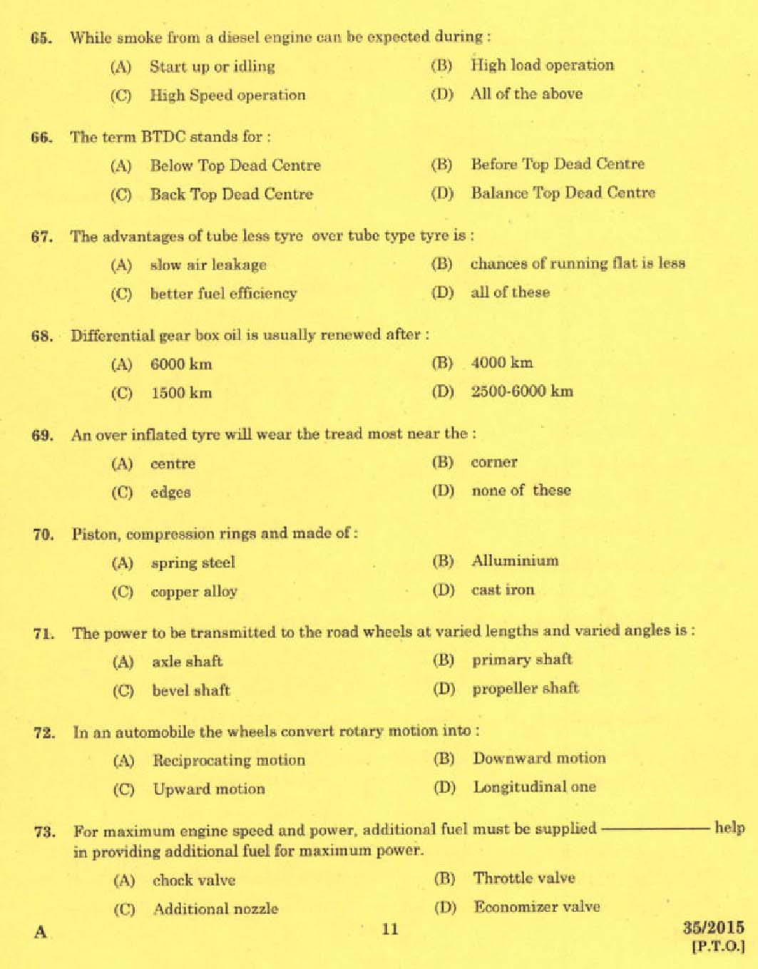 KPSC Tradesman Automobile Exam 2015 Code 352015 9