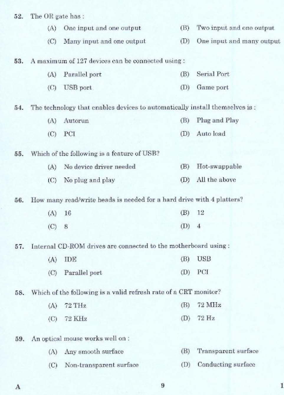 KPSC Tradesman Computer Hardware Maintenance Exam 2014 Code 1702014 7